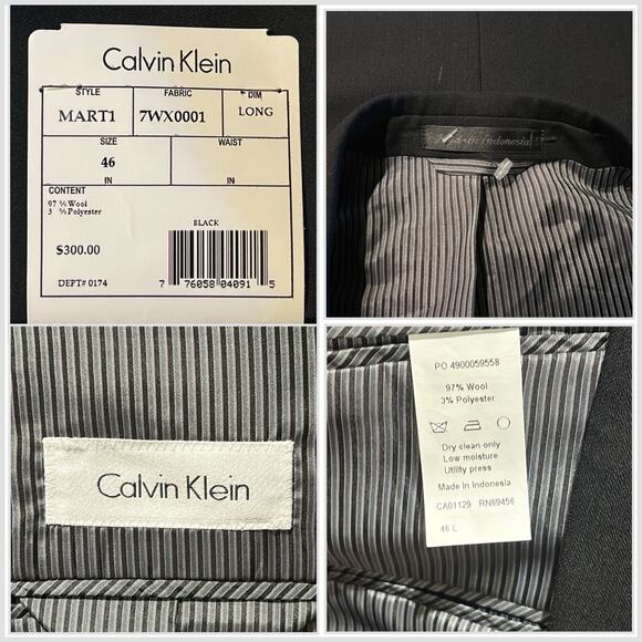 New Calvin Klein Mens 46L Slim Fit Solid Black Blazer Sport Coat Suit Jacket NWT - Picture 14 of 14